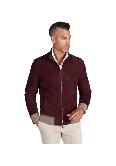 M M Marki Marki Erkek Bordo Hakiki Süet Deri Ceket Fermuarlı, Astarlı, 4 Cepli, 67 Cm - 504422