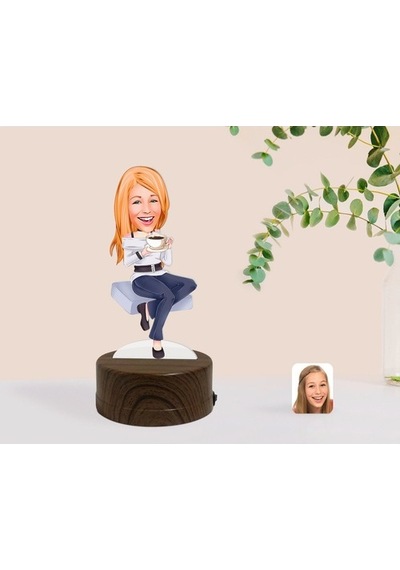 Kişiye Özel Kadın Karikatürlü Dekoratif 3D Biblo Led Işıklı Gece (481496645)