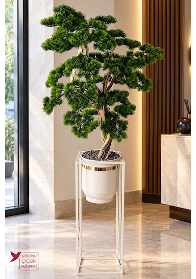 Yapay Çiçek Sitesi Metal Sütun Saksıda Yapay Bonsai Ağacı 180 Cm Salon Dekorasyonu Yeşil