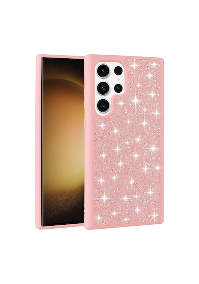 Galaxy Uyumlu S25 Ultra Kılıf Simli Pırlanta Taşlı Kamera Yükseltili Silikon Pazarplus Pembe