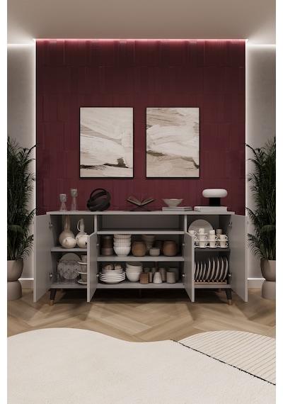 Asra Trend Lüks Konsol Tv Ünitesi %100 Mdf Salon Ve Yemek Odası Ünitesi Knsl02 Kül Gri
