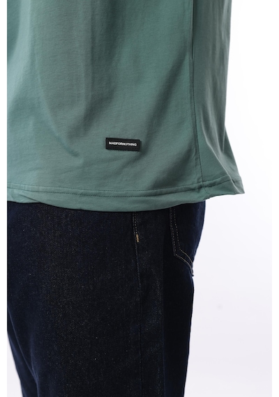 Madmext Yeşil Bisiklet Yaka Şerit Detaylı Pamuklu Erkek T-shirt E7033 Yeşil