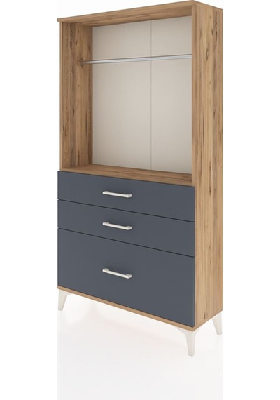 Arges Dolap Tek Raflı 3 Çekmeceli Tek Askılı 88x30x163 Çam-an... Çam