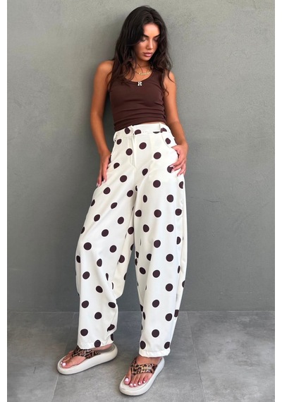 Madmext Ekru Puantiyeli Beli Lastikli Balon Kadın Pantolon Mg2886
