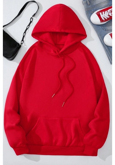Uyguntarz Unisex Oversize Hey You Baskılı Sweatshirt Kırmızı