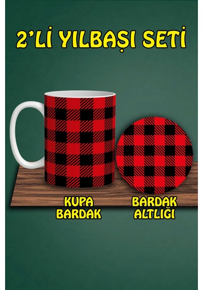 Yılbaşı Temalı Kupa Ve Bardak Altlığı Seti Beyaz