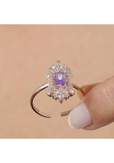 Lila Taşlı Işıltı Klasiği Rose Renk Vintage Gümüş Mini Set