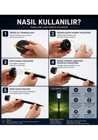 10'lu Güneş Enerjili Led Bahçe Aydınlatması Solar Aydınlatma Ip44 Su Geçirmez Işık Seti Diğer