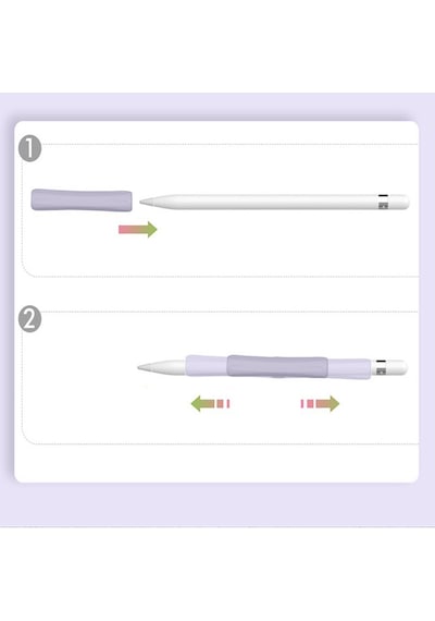 Apple Pencil 1-2 Nesil Pro Usb-c Uyumlu Soft Yumuşak Silikon Kalem Tutucu Ve 8'li Kalem Ucu Koruyucu Lila