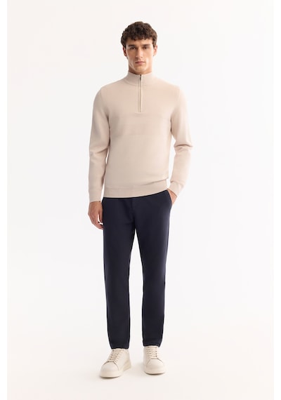 Avva Erkek Bej Dik Yaka Fermuarlı Rayon Tüylenmeyen Triko Regular Fit Kazak A52y5021