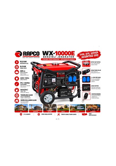 Algaride Rapc Wx-10000e Benzinli Jeneratör 10 Kw Maksimum Güç 420cc Marşlı İpli Akülü Uzaktan Kumandalı 220v 8 Kw Anma Gücü
