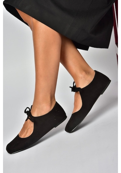 Fox Shoes Z250010502 Siyah Süet Bağlama Detaylı Günlük Kadın Ayakkabı