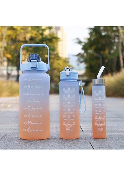 Motivasyonel 3lü Set Su Matarası Su Şişesi Suluk 2lt+900ml+300ml Tritan Spor Salonu Su Şişesi Suluk Çok Renkli