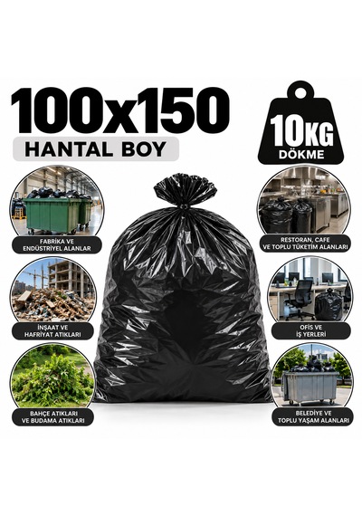 Siyah Çöp Torbası 100x150 Cm Hantal Boy 10 Kg Dökme Kalın Çöp Poşeti Endüstriyel Ağır Hizmet