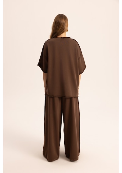 Mai Studios Co. Flex Kahve Oversize T-shirt Eşofman Takım Kahve