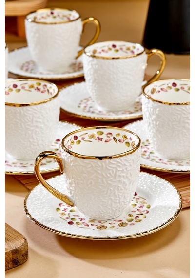 Cooker Royal Bloom 6 Kişilik 180 Ml Porselen Duble Çay Ve Kahve Fincan Takımı Ckr3808 Altın