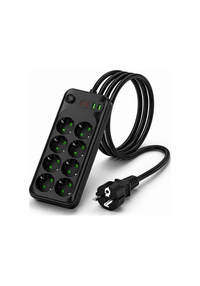 Akım Korumalı 8 Li Priz, Usb-c & Usb-a Hızlı Şarjlı Çoklu Priz, 16a 4000w Yüksek Güç, 2 Metre Kalın Kablo, Çocuk Korumalı Anahtarlı Priz, Yoğun Kullanım İçin Profesyonel Power Strip
