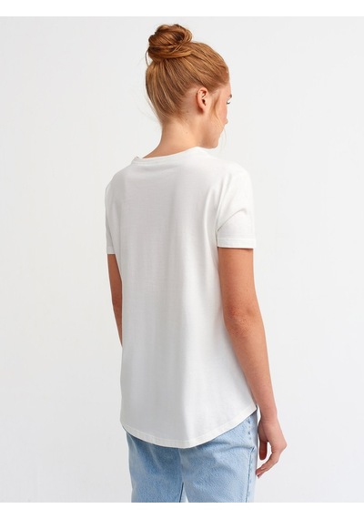 3471 Bisiklet Yaka Basic T-shirt-ekru Ekru