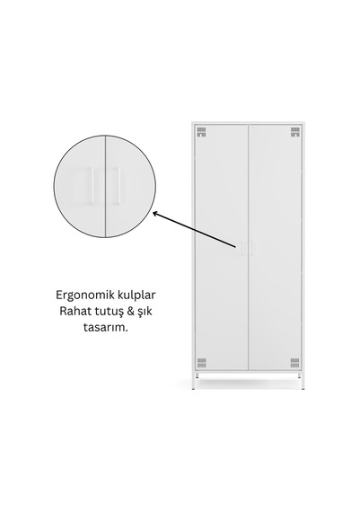 Pera Metal Elbise Dolabı, Soyunma Dolabı, İki Kapılı, 80,50 X 50 X 189,50 Cm Ral 9016 Beyaz