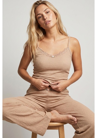 Siyah İnci Bürümcük-krınkıl İp Askılı Pijama Takım 8059 Sütlükahve