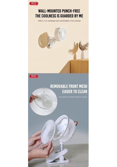 Şarjlı Mandallı 3 Kademeli Taşınabilir Mini Fan 360 Dönebilen Klipsli Vantilatör
