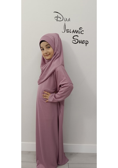 Dua İslamic Shop Kız Çocuk Tek Parça Namaz Elbisesi Gül Kurusu Gülkurusu