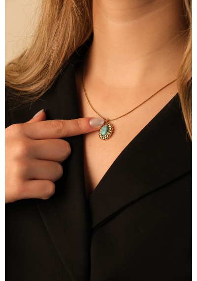Çildan Womens Doğal Taşlı Gold Kolye
