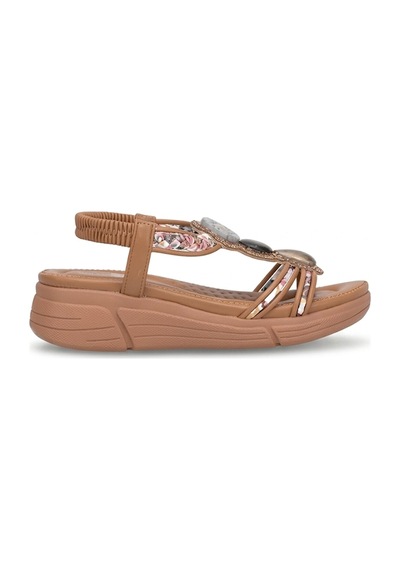 Guja 26y154-2 Kadın Taşlı Düz Sandalet Camel
