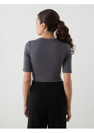 Lcw Vision Gri Bisiklet Yaka Kadın Bodysuit