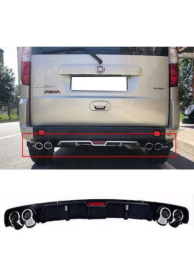 Fiat Doblo Uyumlu Siyah Difüzör 4 Krom Egzoz Görünümlü Difizör Arka Ek Body Kit 2001 - 2012