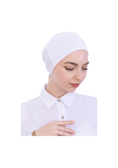 Modish Group Pratik Bone Pamuklu Tesettür İç Bone, Başörtüsü İçin Hazır Viskon Şapka, Namaz Günlük Kullanım İçin Beyaz