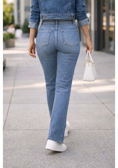 Cedy Denim Kadın Boru Paça Yüksek Bel Regular Fit Likralı Pantolon Açık Mavi Cedy Denim Kadın Boru Paça Yüksek Bel Regular Fit Likralı Pantolon Açık Mavi