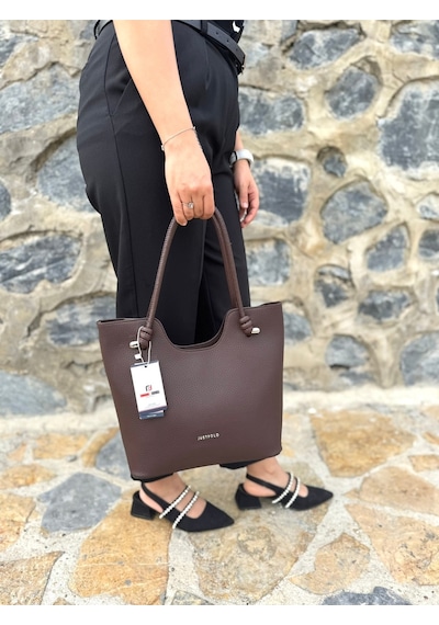 Just Polo Kadın Yeni Sezon Yumuşak Deri Lüks El Çantası Shopper Kahverengi