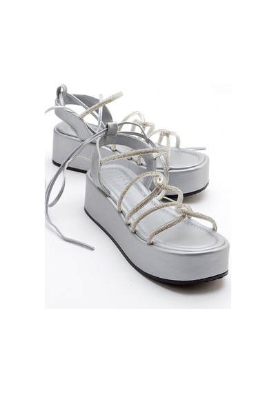 Luvishoes Titan Gri Taşlı Kadın Sandalet Gri