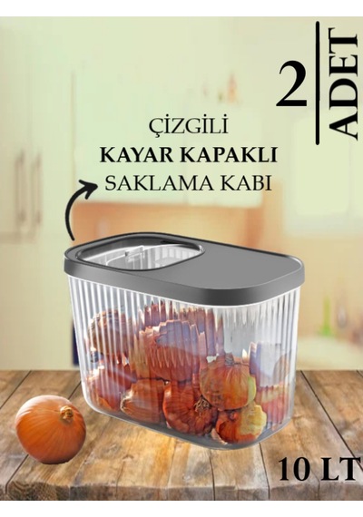 Bayev 2 Adet Gri 10 Litre Erzak Bakliyat Saklama Kabı-kayar Kapaklı Deterjan Tablet Saklama Kutusu Çok Renkli
