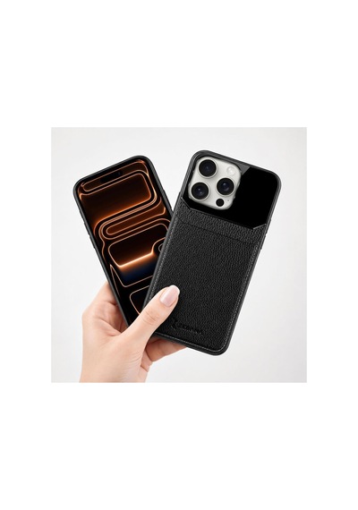 Apple İphone 16 Pro Uyumlu Kılıf Zebana Lens Deri Kılıf Siyah