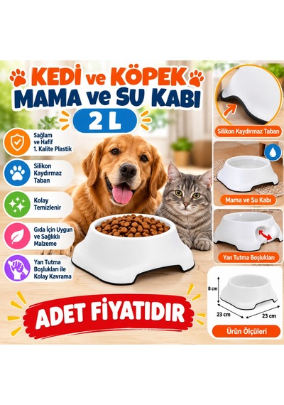 Silikon Kaydırmaz Taban Plastik Kedi Ve Köpek Mama Ve Su Kabı 2 L Adet Fiyatıdır