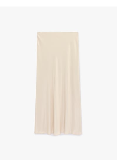 Koton Standart Bel Slim Fit Midi Saten Etek Bej 6sak70042pw Ekru