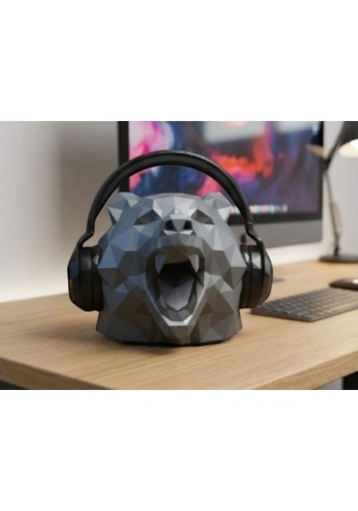Happy3dworld Ayı Figürlü Kulaklık Standı, 3d Baskı Low Poly Masaüstü Heykel