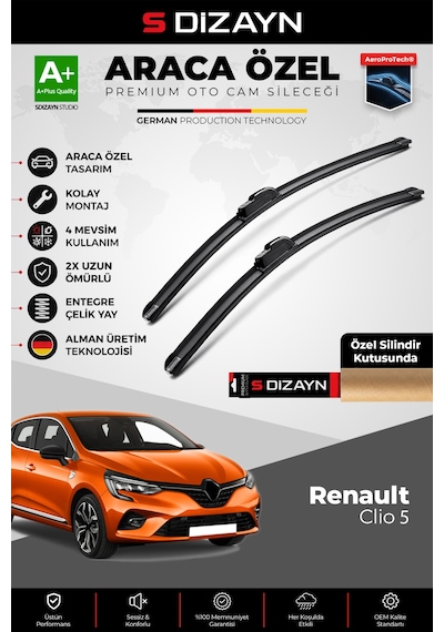 S-dizayn Renault Clio 5 Hb Ön Cam Silecek Seti 2019-2025 Premium Araca Özel 70-30 Cm A+ Kalite