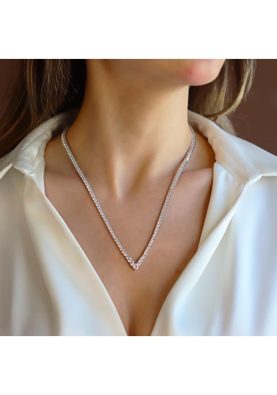 V Su Yolu 3mm Gümüş Kolye Gümüş