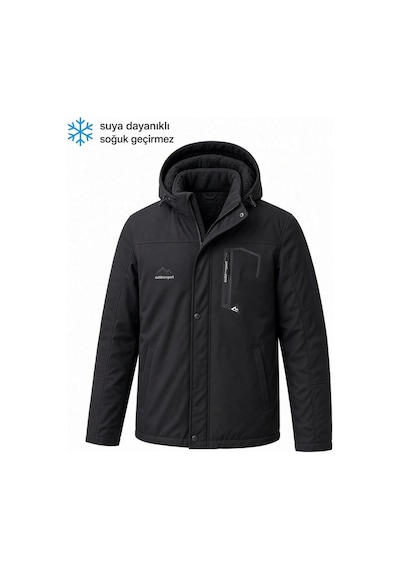 Oksit Tuc 2034 İçi Polar/kürk Astarlı Su İtici Termal Softshell Erkek Mont - Soğuk Geçirmez Spor Kaban Büyük Beden Erkek Mont Siyah
