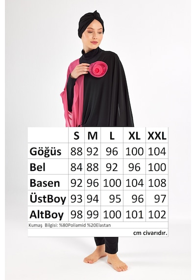 Adasea 3'lü Pareolu Likralı Tam Kapalı Tesettür Mayo Elfie 1127 Siyah Siyah03 Siyah