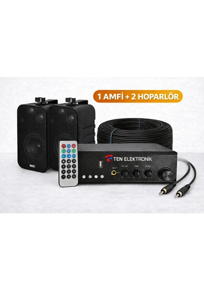 Ten, Eco Seri Ses Sistemi Amfi + Duvar Tipi Hoparlör Seti Cafe, Restoran, Mağaza, Masaj Salonu İçin Bluetooth + Usb