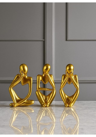 Ev & Ofis Dekoru Gold 3 Lü İnsan Figürü Seti El Yapımı Minimalist Heykel Takımı