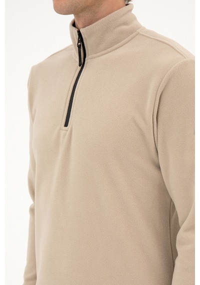 U.S. Polo Assn. Erkek Regular Fit Koyu Bej Polar Yarım Fermuarlı Basic Sweatshirt 50313777-VR088