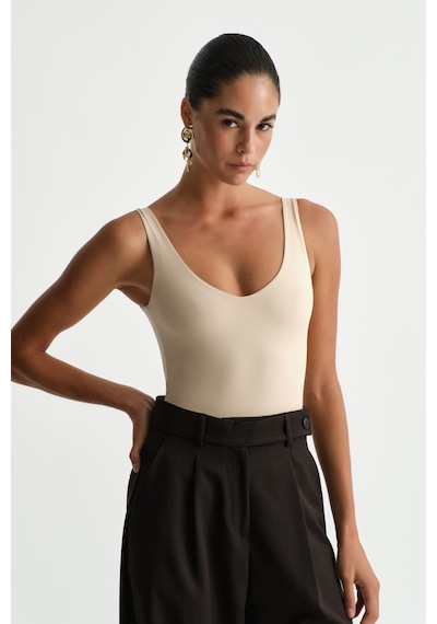 Açelyaokcu Premium Darcy V Yaka Bodysuit Bej