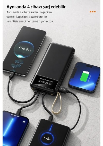 Güç Kaynağı Tablet Bataryası Taşınabilir Batarya 20000 Mah Ledli 4 Çıkışlı Powerbank Çok Renkli
