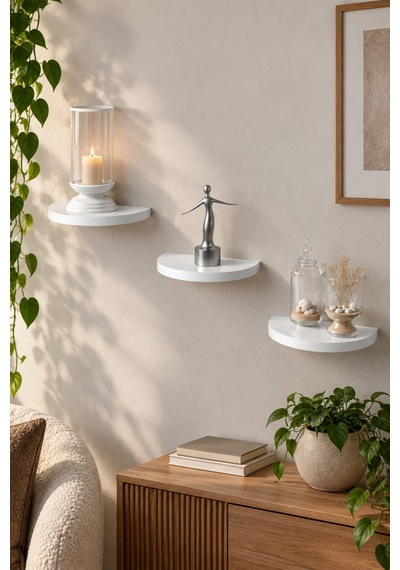 Sulorahome 3'lu Oval Duvar Rafı Beyaz 115 Cm