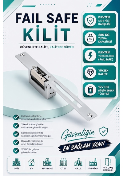 Elektronik Kilit Basaç Kapı Karşılığı Fail Safe Enerji Yokken Açık